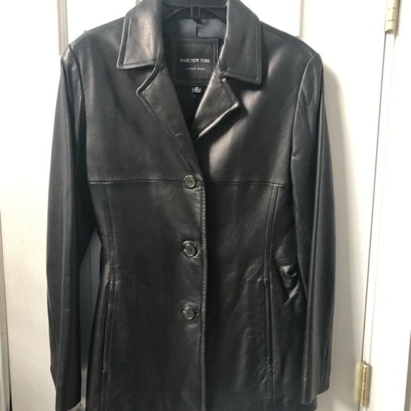 ANDREW MARC Genuine Leather Button Front Jacket